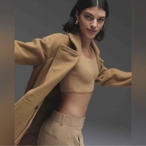 Everlane Cozy Stretch Ribbed Crop Top Sweater Tan Camel Medium NWT Wool Blend